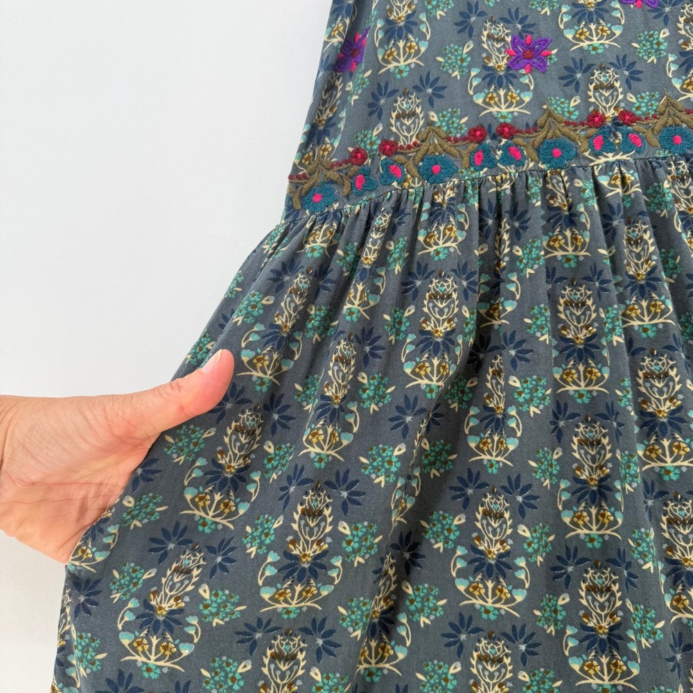 Natural Life Boho Floral Embroidered Rayon Midi Sundress Grey Pink Small - Picture 7 of 10